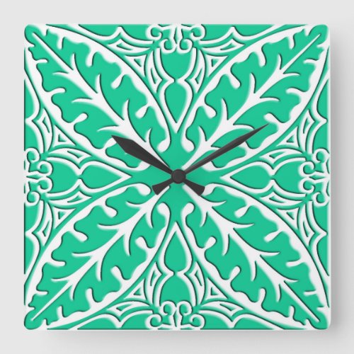 Moroccan tiles _ turquoise and white square wall clock