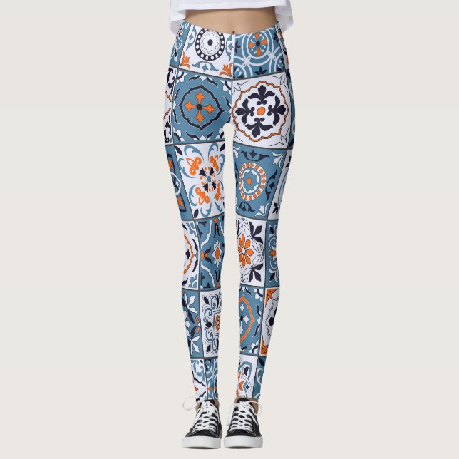 Moroccan Tiles: Vintage Seamless Elegance Leggings (Front)
