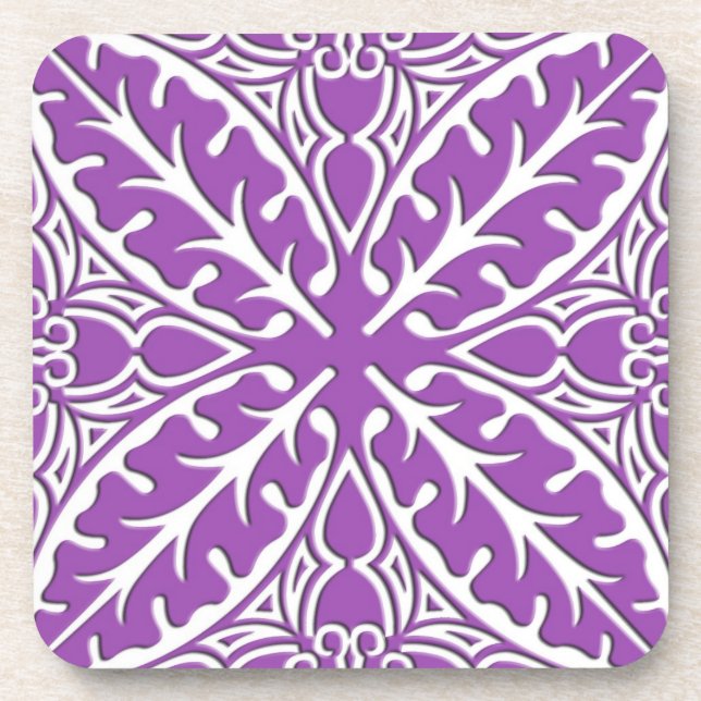 Moroccan tiles - violet and white drink coaster (Front)