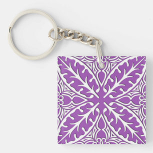Moroccan tiles - violet and white keychain