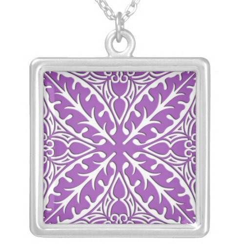 Moroccan tiles _ violet and white silver plated necklace