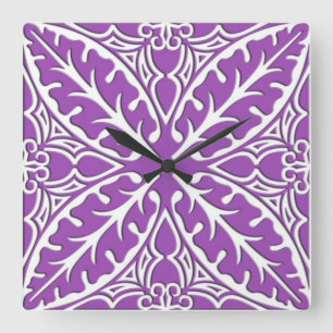 Moroccan tiles - violet and white square wall clock