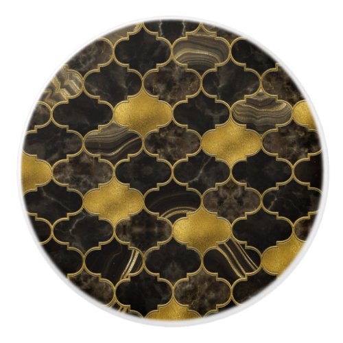Moroccan trellis Black Marble and Gold Ceramic Knob