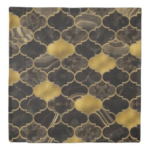 Moroccan trellis Black Marble and Gold Duvet Cover