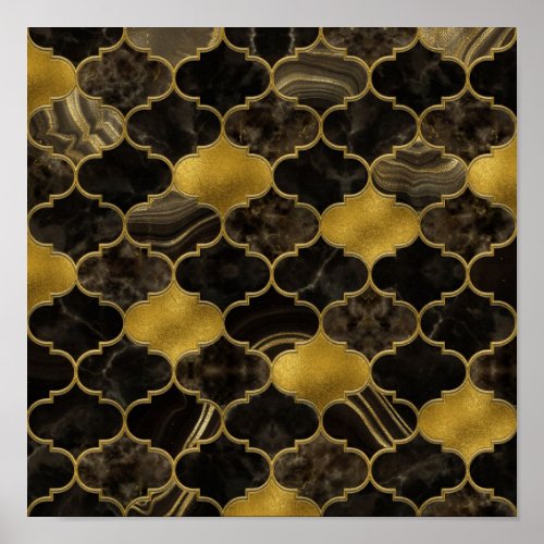 Moroccan trellis Black Marble and Gold Poster