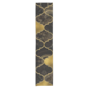 Moroccan trellis Black Marble and Gold Short Table Runner