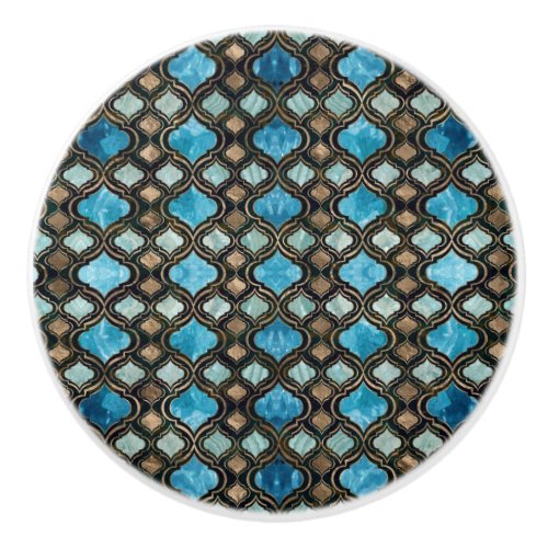 Moroccan trellis Blue Crystal Textures Ceramic Knob
