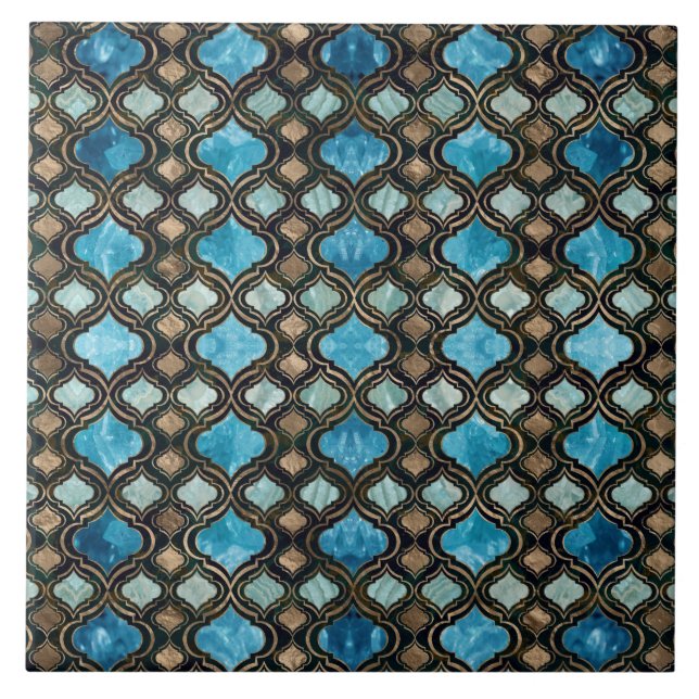 Moroccan trellis Blue Crystal Textures Ceramic Tile (Front)