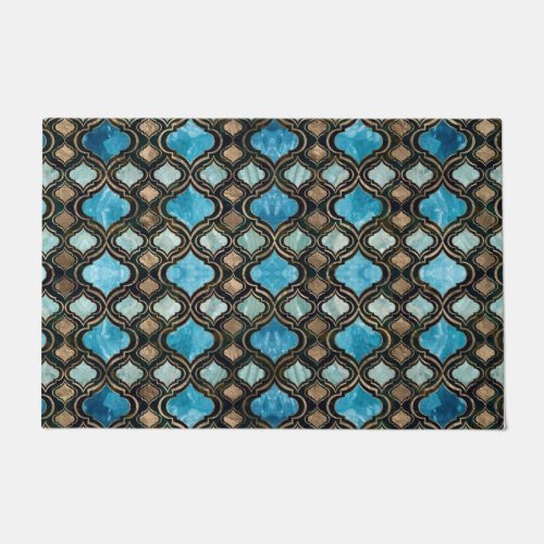 Moroccan trellis Blue Crystal Textures Doormat