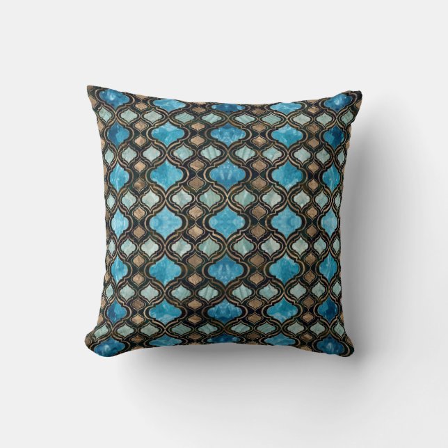 Moroccan trellis Blue Crystal Textures Throw Pillow (Front)