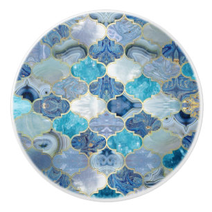 Moroccan trellis Blue Mineral Textures Ceramic Knob