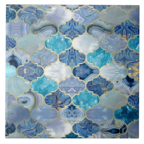 Moroccan trellis Blue Mineral Textures Ceramic Tile