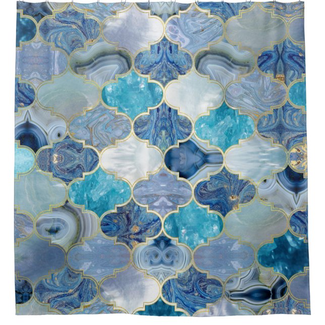Moroccan trellis Blue Mineral Textures Shower Curtain (Front)