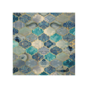 Moroccan trellis Blue Mineral Textures Wood Wall Art