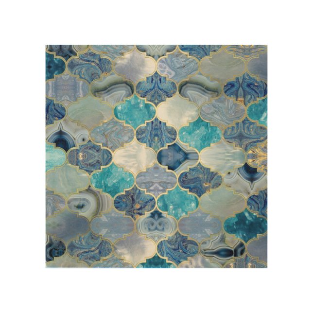Moroccan trellis Blue Mineral Textures Wood Wall Art (Front)