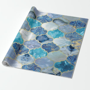 Moroccan trellis Blue Mineral Textures Wrapping Paper