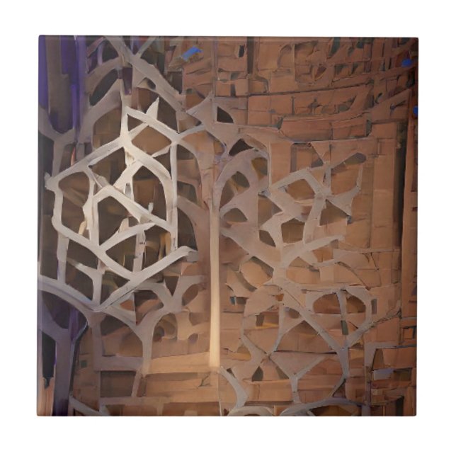Moroccan trellis brown geometric design ceramic tile (Front)