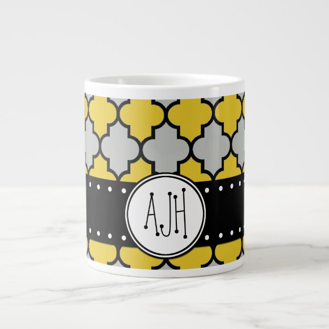 Moroccan Trellis, Latticework, Monogram Giant Coffee Mug (Front)