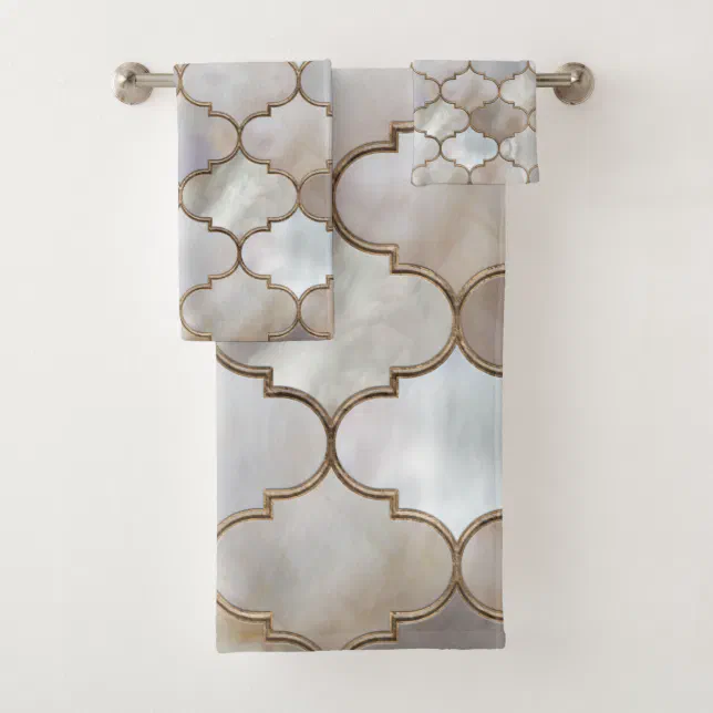 Moroccan trellis Pearl and Gold Bath Towel Set | Zazzle
