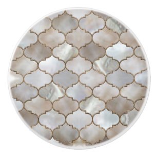 Moroccan trellis Pearl and Gold Ceramic Knob