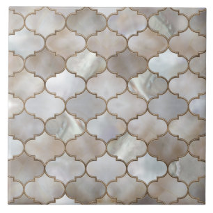Moroccan trellis Pearl and Gold Ceramic Tile