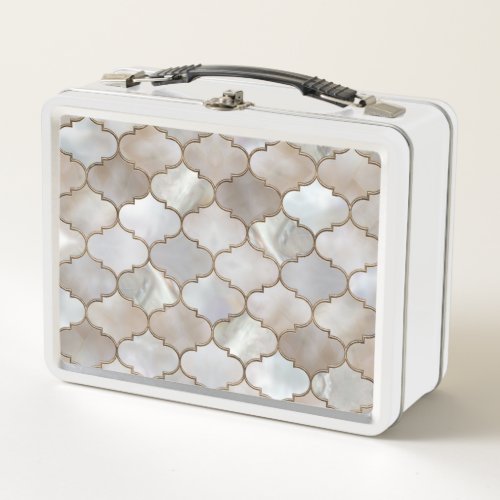Moroccan trellis Pearl and Gold Metal Lunch Box