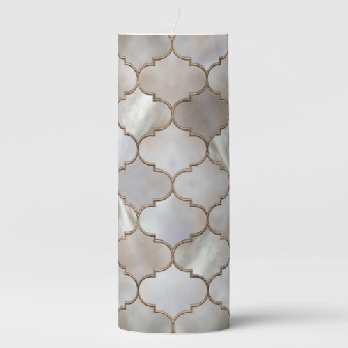 Moroccan trellis Pearl and Gold Pillar Candle