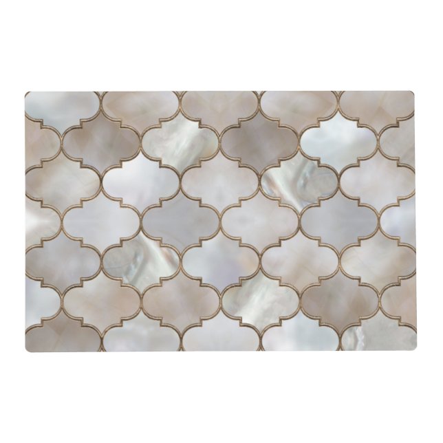 Moroccan trellis Pearl and Gold Placemat (Front)
