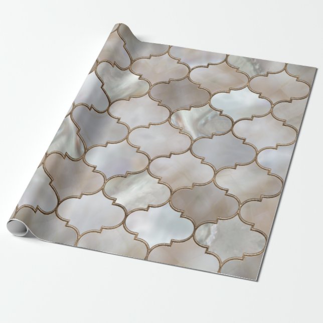 Moroccan trellis Pearl and Gold Wrapping Paper (Unrolled)