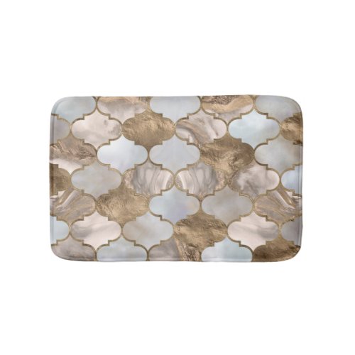 Moroccan trellis White marble and gold Bath Mat
