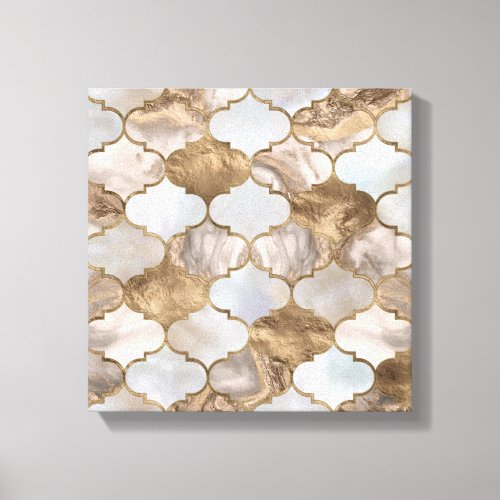Moroccan trellis White marble and gold Canvas Print