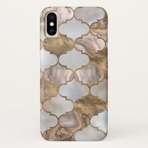 Moroccan trellis White marble and gold iPhone XS Case