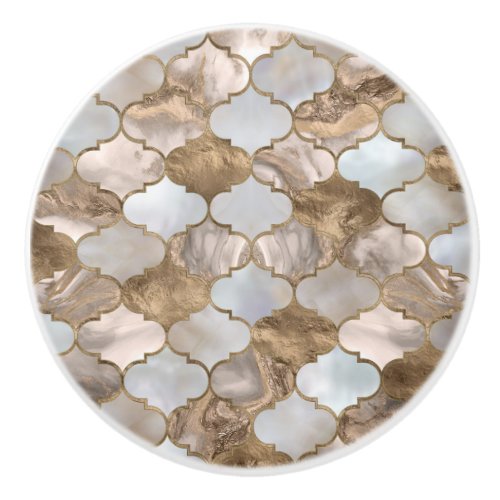 Moroccan trellis White marble and gold Ceramic Knob