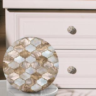 Moroccan trellis White marble and gold Ceramic Knob