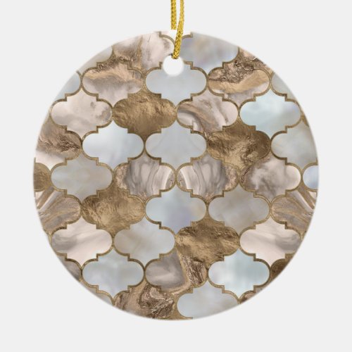 Moroccan trellis White marble and gold Ceramic Ornament