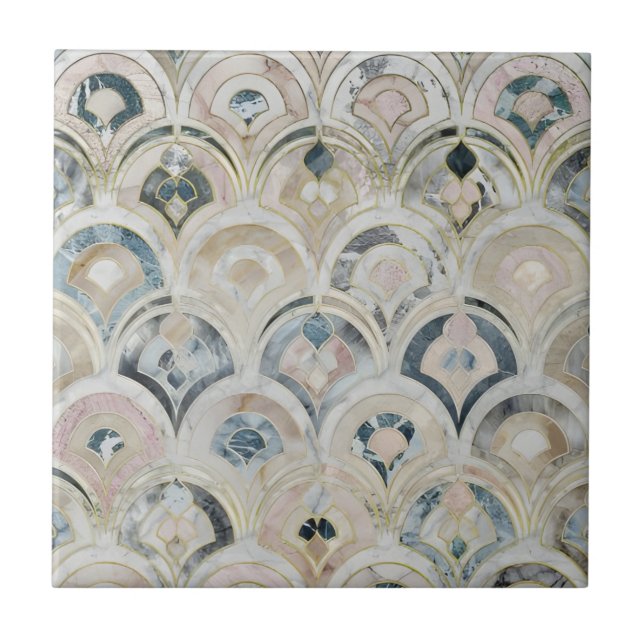 Moroccan trellis White marble and gold Ceramic Til Ceramic Tile (Front)