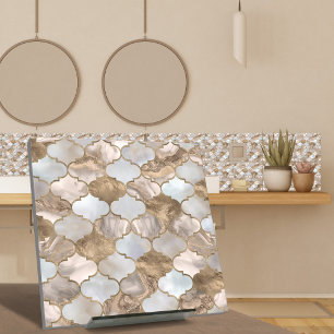 Moroccan trellis White marble and gold Ceramic Tile