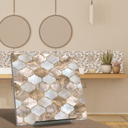 Moroccan Trellis White Marble And Gold Ceramic Tile