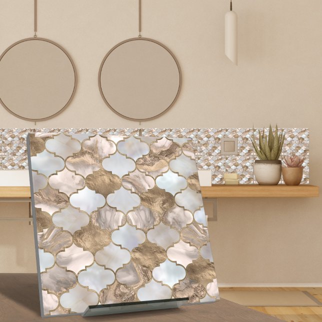 Moroccan trellis White marble and gold Ceramic Tile (Creator Uploaded)