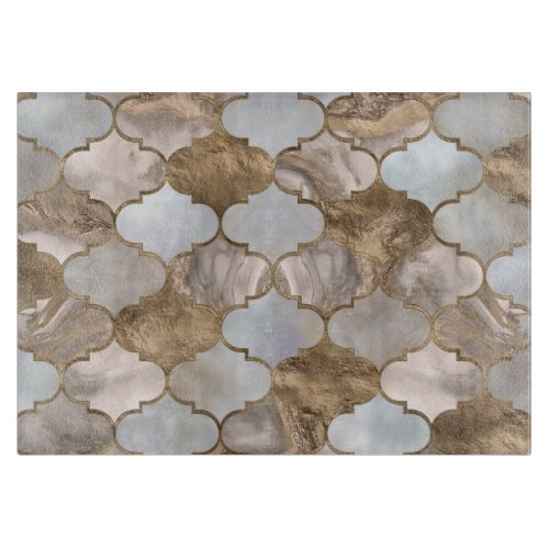 Moroccan trellis White marble and gold Cutting Board