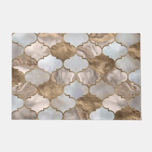 Moroccan trellis White marble and gold Doormat