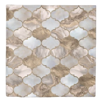 Moroccan Trellis White Marble And Gold Duvet Cover by LoveMalinois at Zazzle