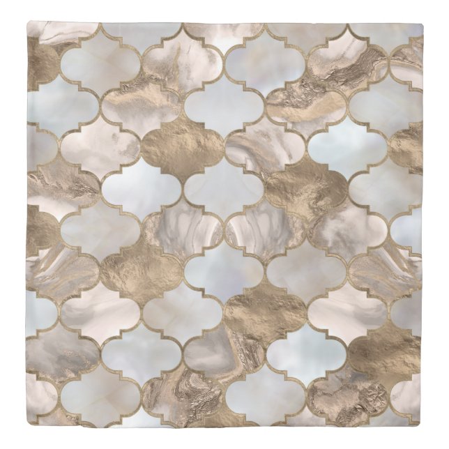 Moroccan trellis White marble and gold Duvet Cover (Front)