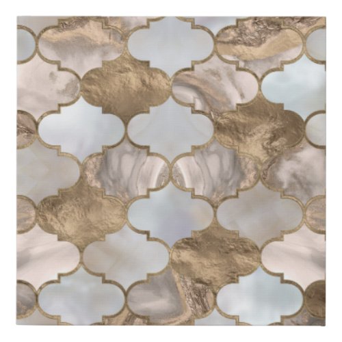 Moroccan trellis White marble and gold Faux Canvas Print