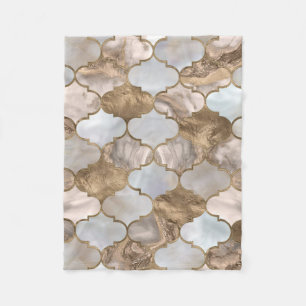 Moroccan trellis White marble and gold Fleece Blanket