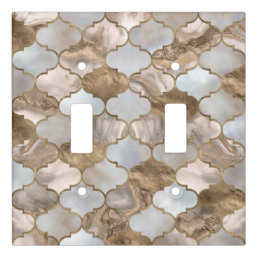 Moroccan trellis White marble and gold Light Switch Cover