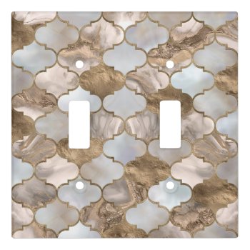 Moroccan Trellis White Marble And Gold Light Switch Cover by LoveMalinois at Zazzle