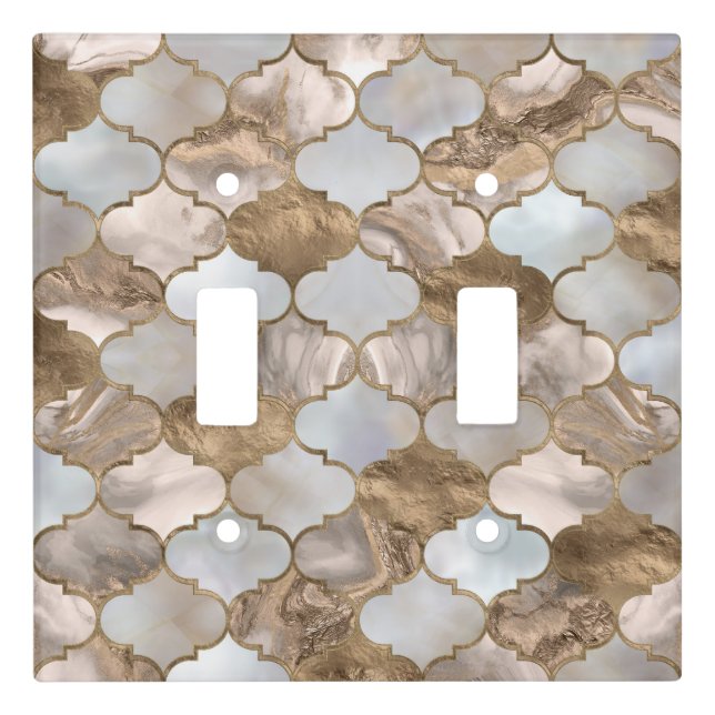 Moroccan trellis White marble and gold Light Switch Cover (Front)