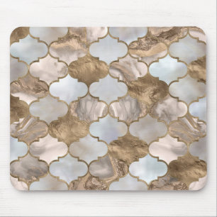 Moroccan trellis White marble and gold Mouse Pad