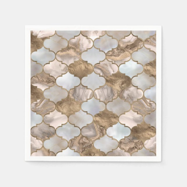 Moroccan trellis White marble and gold Napkins (Front)